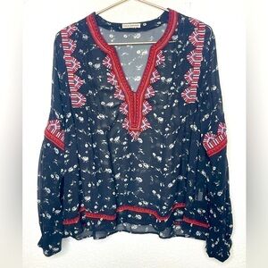 Ulla Johnson blouse silk embroidered sz 4 sheer long sleeve boho